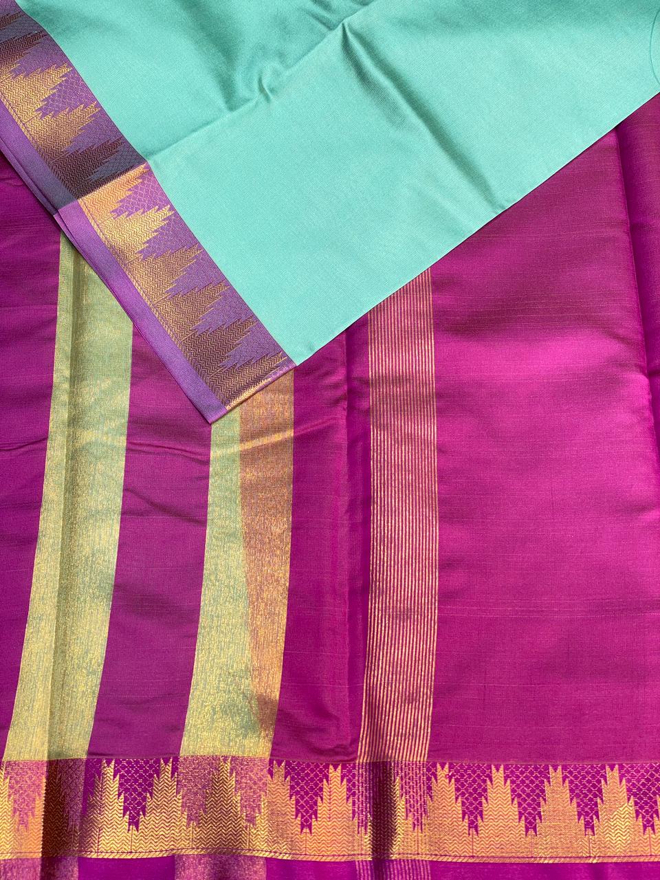 Turquoise Blue and Magenta soft silk saree - PSSA4