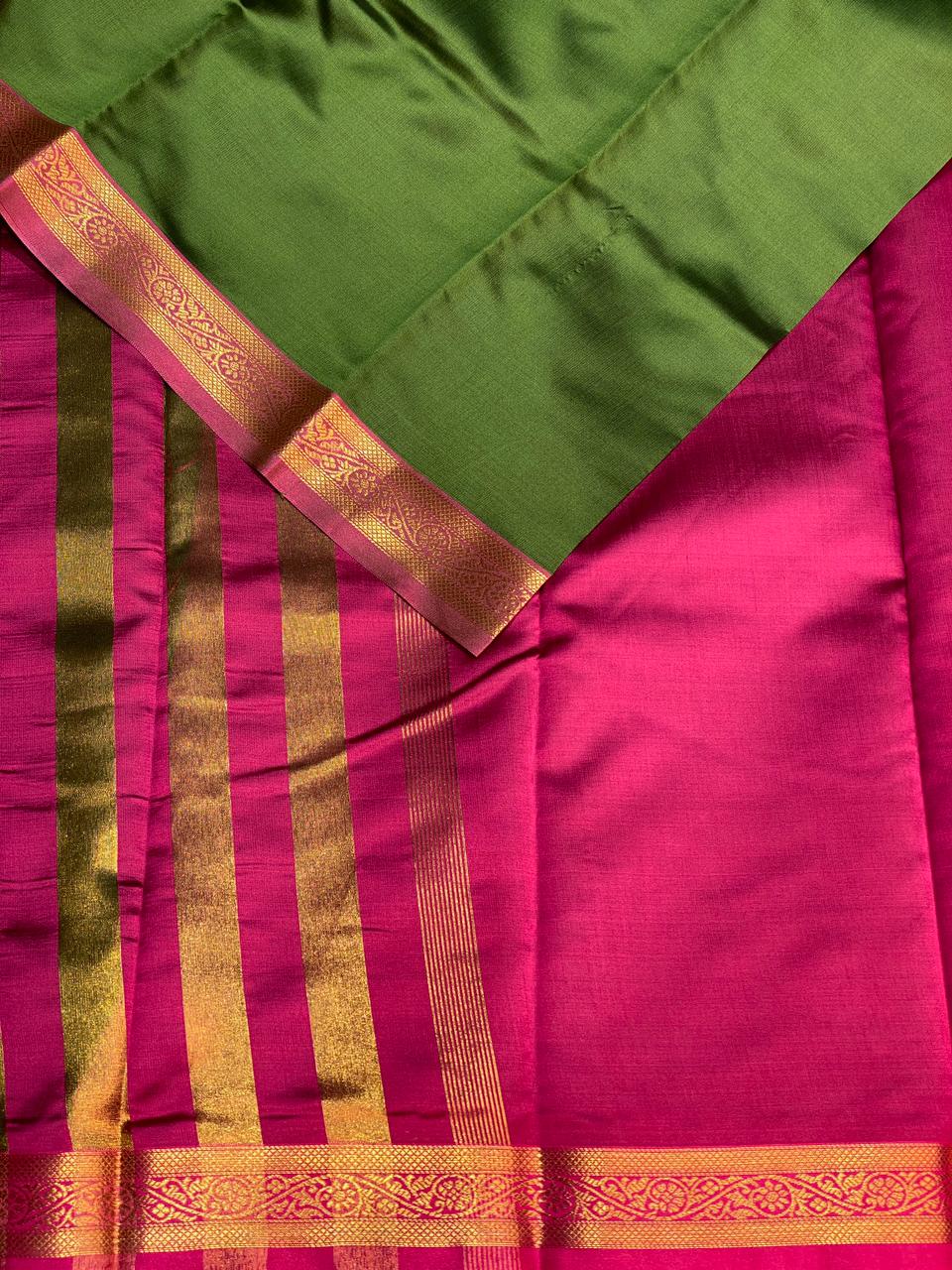 Olive Green and Magenta soft silk saree - PSSA6