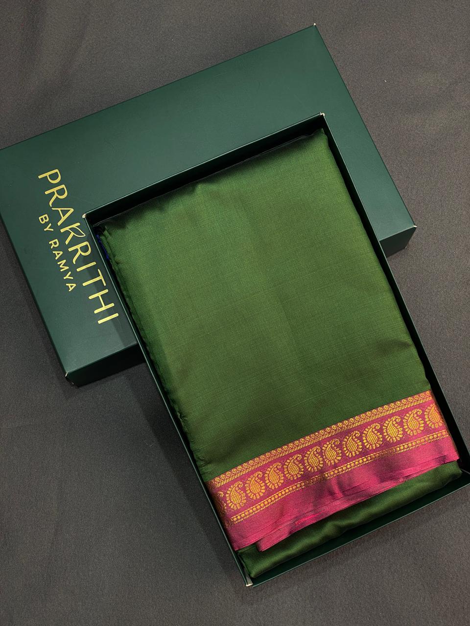 Olive Green and Magenta soft silk saree - PSSA9