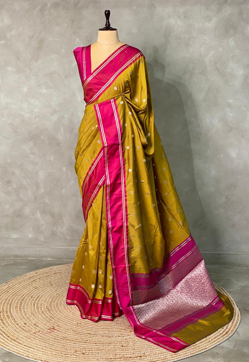 Olive Green Banarasi silk saree - PSB0A
