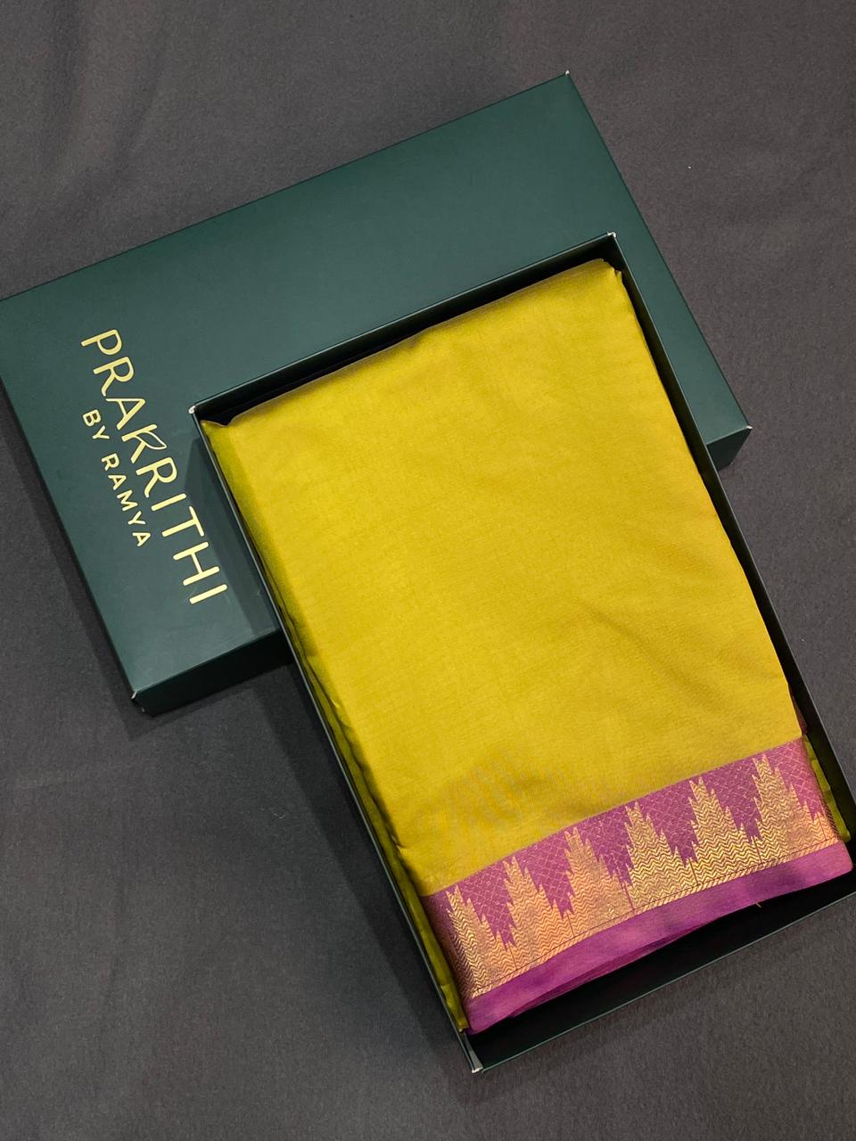 Olive green and Magenta soft silk saree - PSSA16