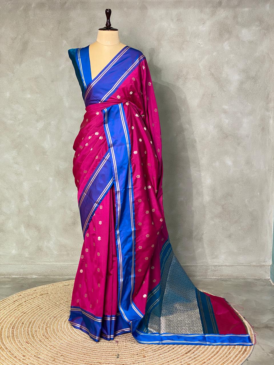Magenta and Green Banarasi silk saree - PSB0C