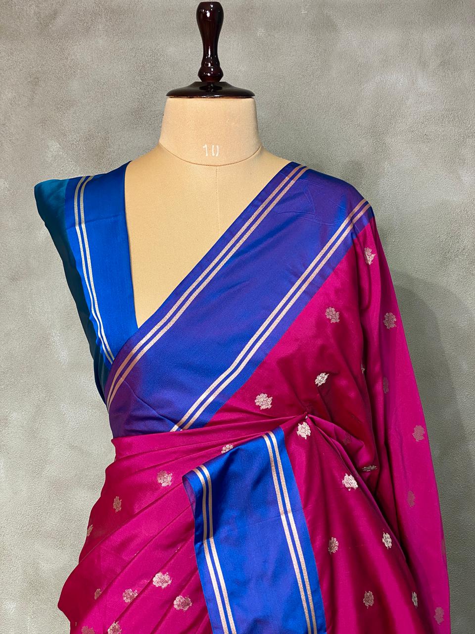 Magenta and Green Banarasi silk saree - PSB0C