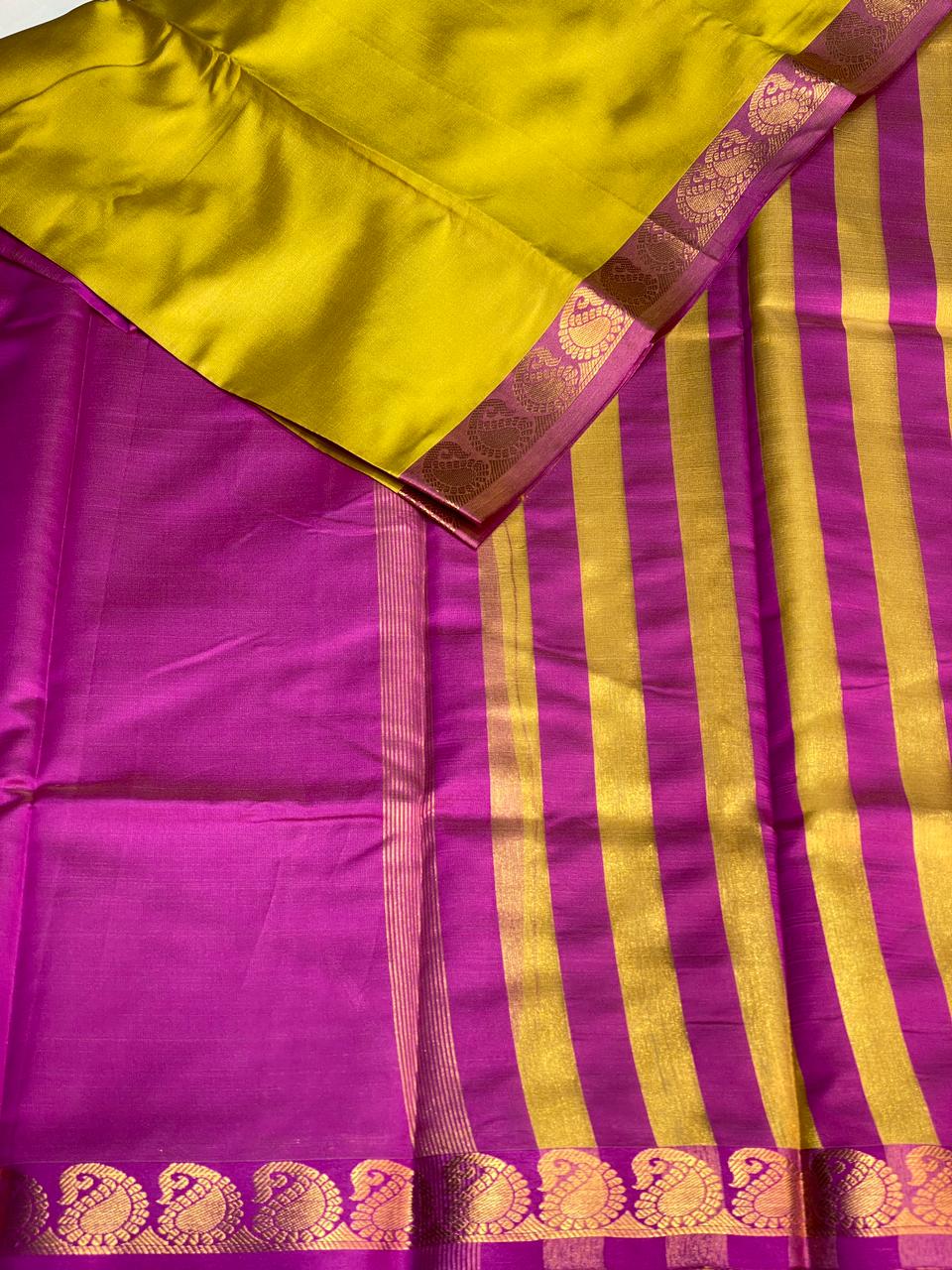 Olive Green and Magenta soft silk saree - PSSA23