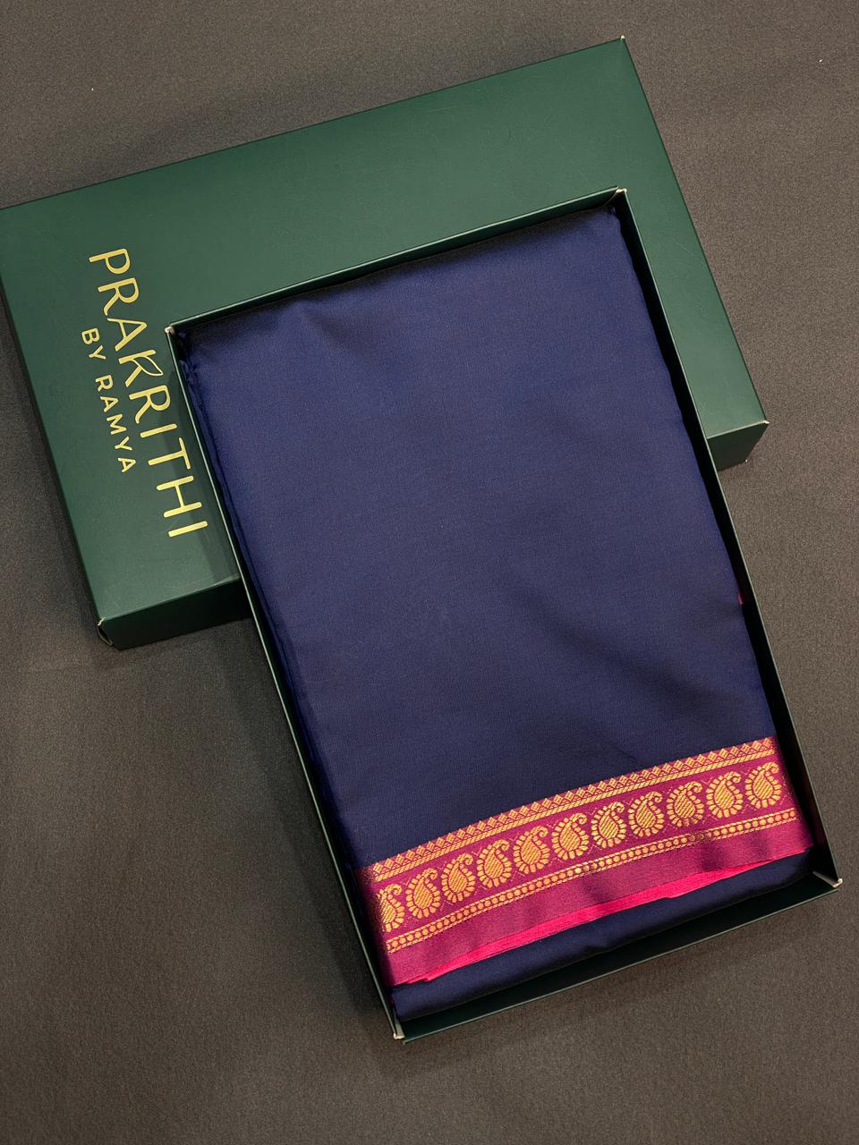 Navy blue and Magenta soft silk saree - PSSA28