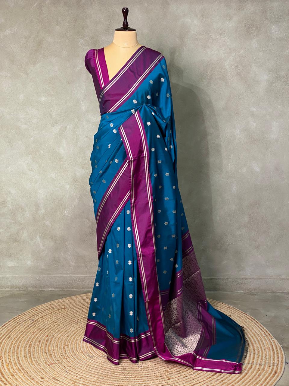 Peacock Blue and Purple Banarasi silk saree - PSB0E
