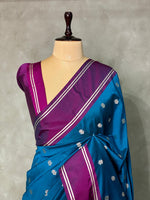 Peacock Blue and Purple Banarasi silk saree - PSB0E