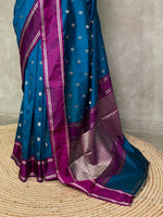 Peacock Blue and Purple Banarasi silk saree - PSB0E