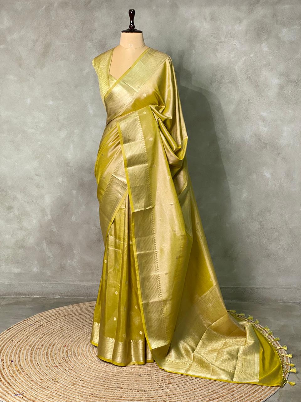 Greenish gold pure Tissue Banarasi silk saree - PSB0F