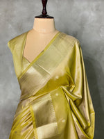 Greenish gold pure Tissue Banarasi silk saree - PSB0F