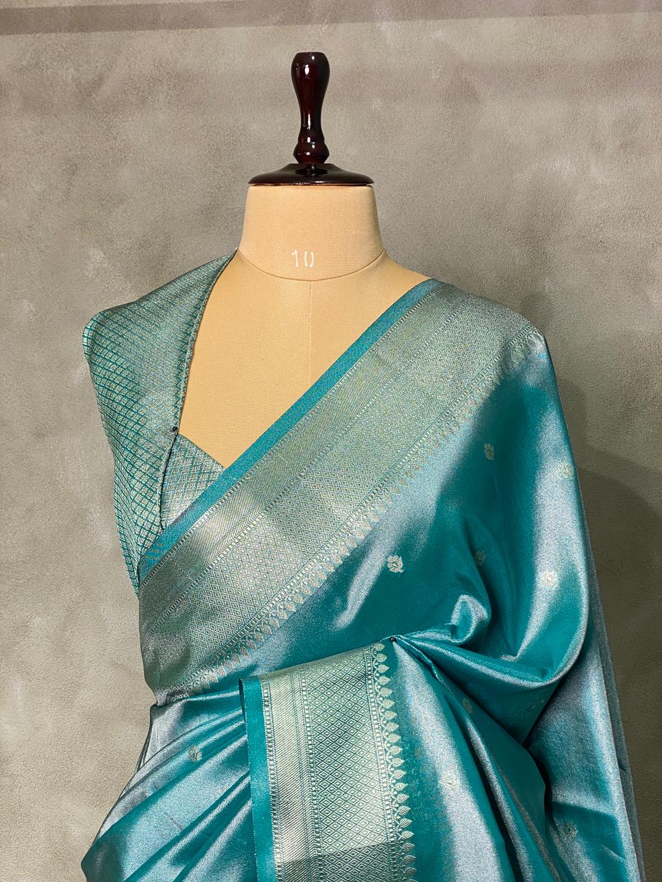 Blue pure Tissue Banarasi silk saree - PSB0I