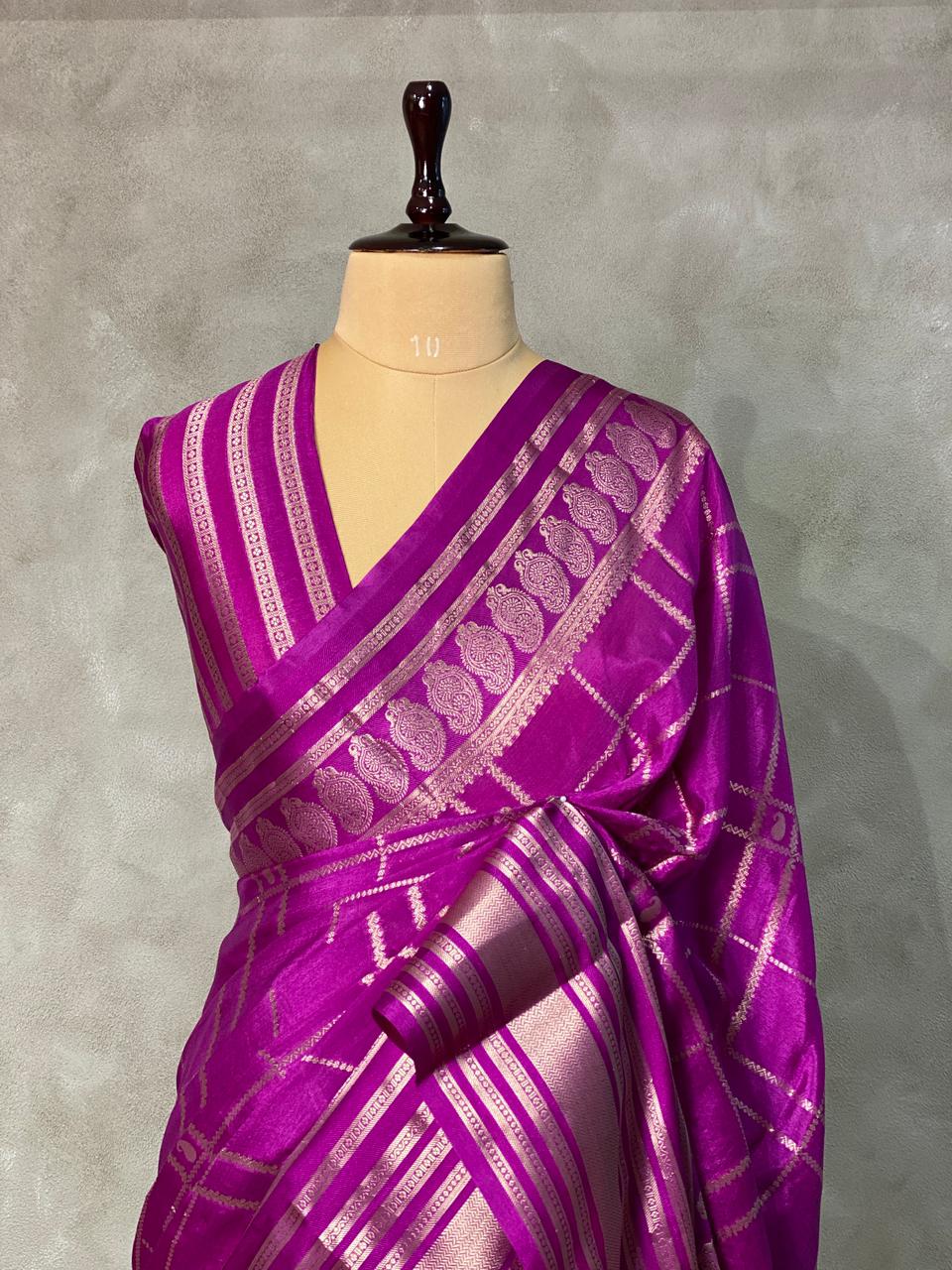 Purple Banarasi silk saree - PBSFE
