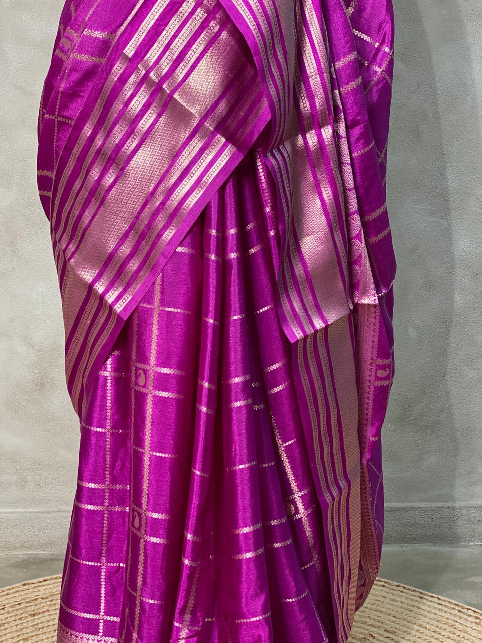 Purple Banarasi silk saree - PBSFE