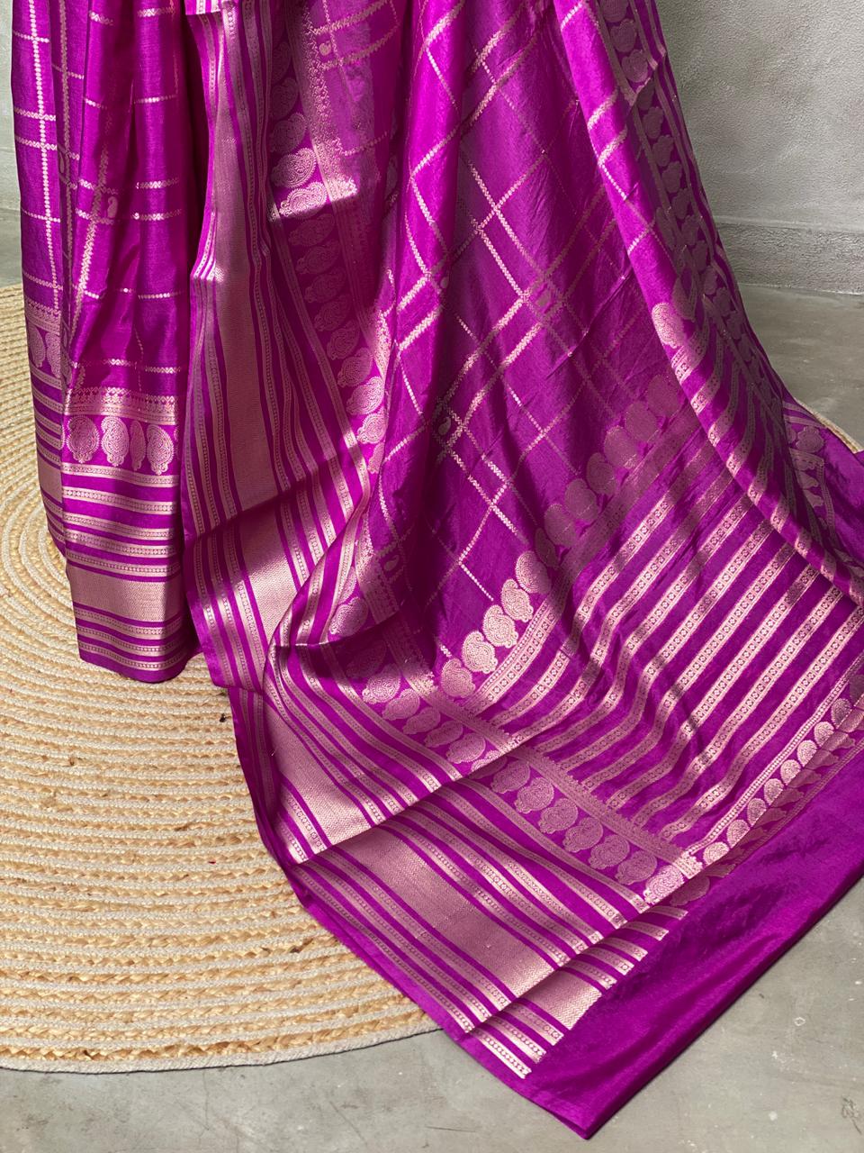 Purple Banarasi silk saree - PBSFE