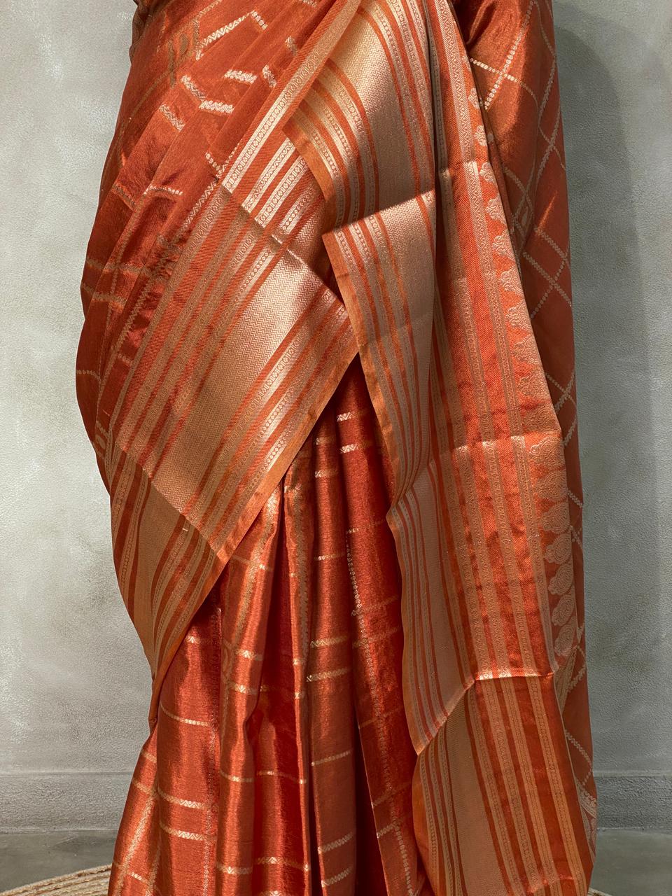 Copper brown Banarasi silk saree - PBSFF