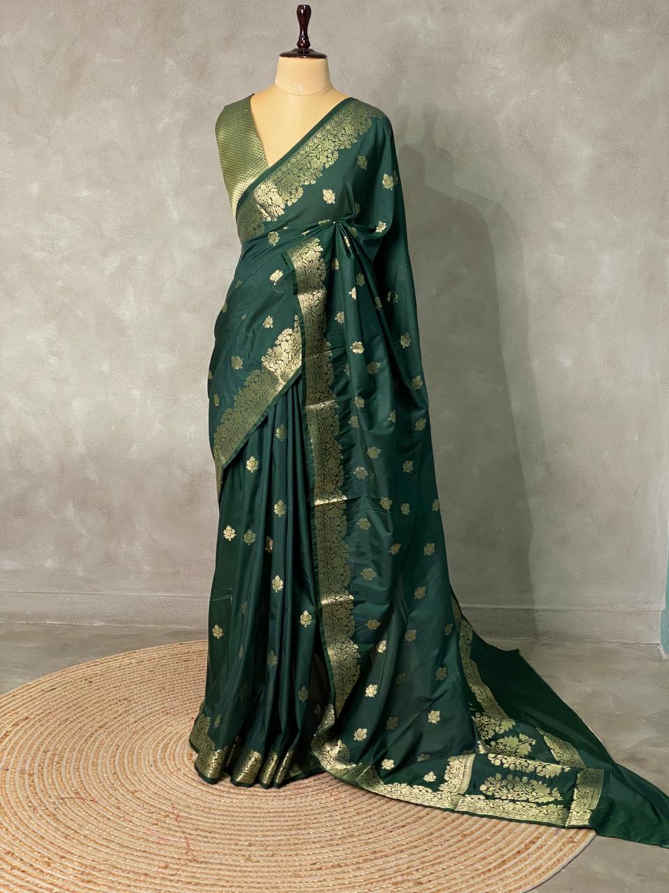Dark Green Banarasi silk saree - PBSFC