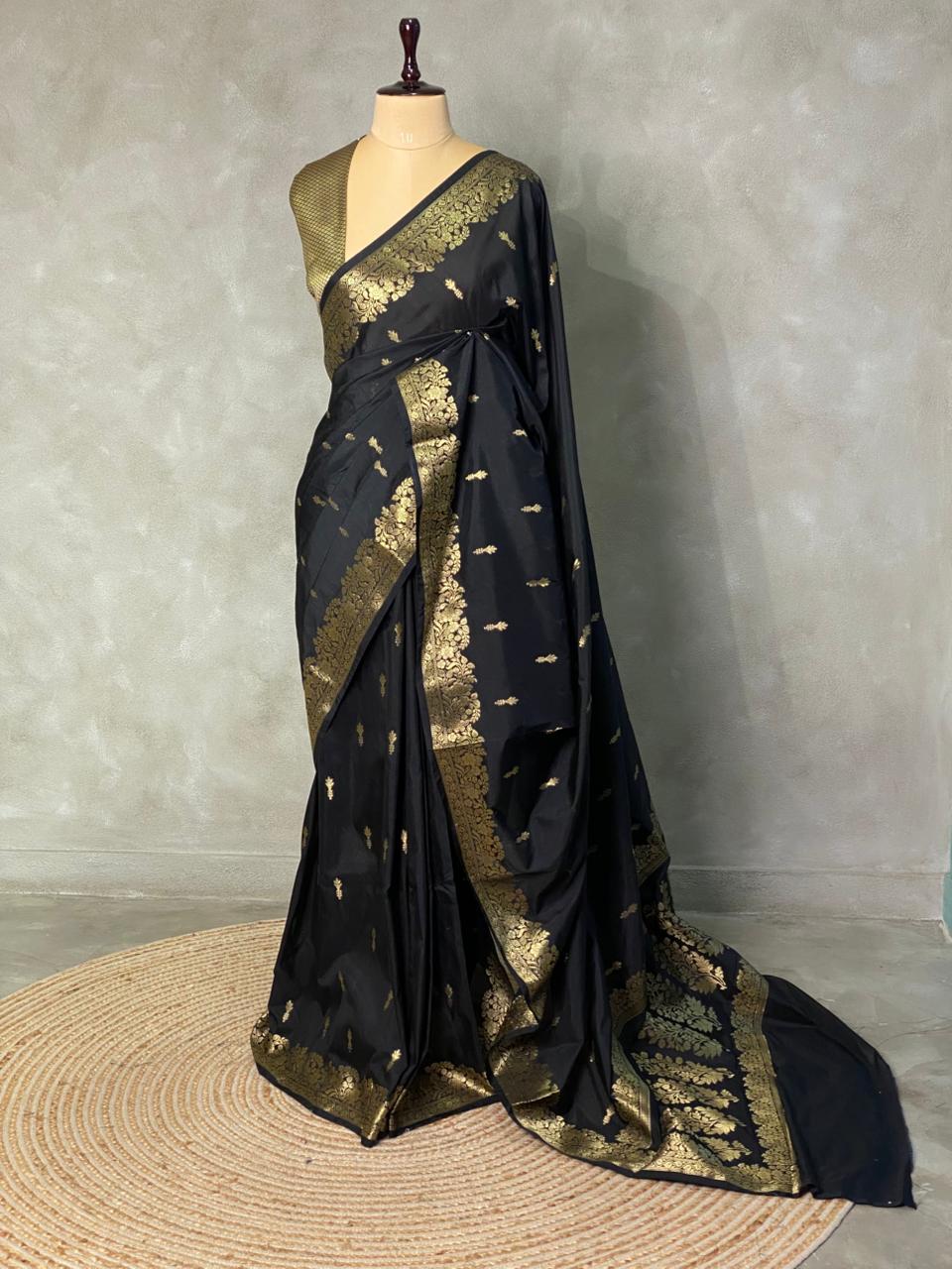 Black Banarasi silk saree - PBSFB