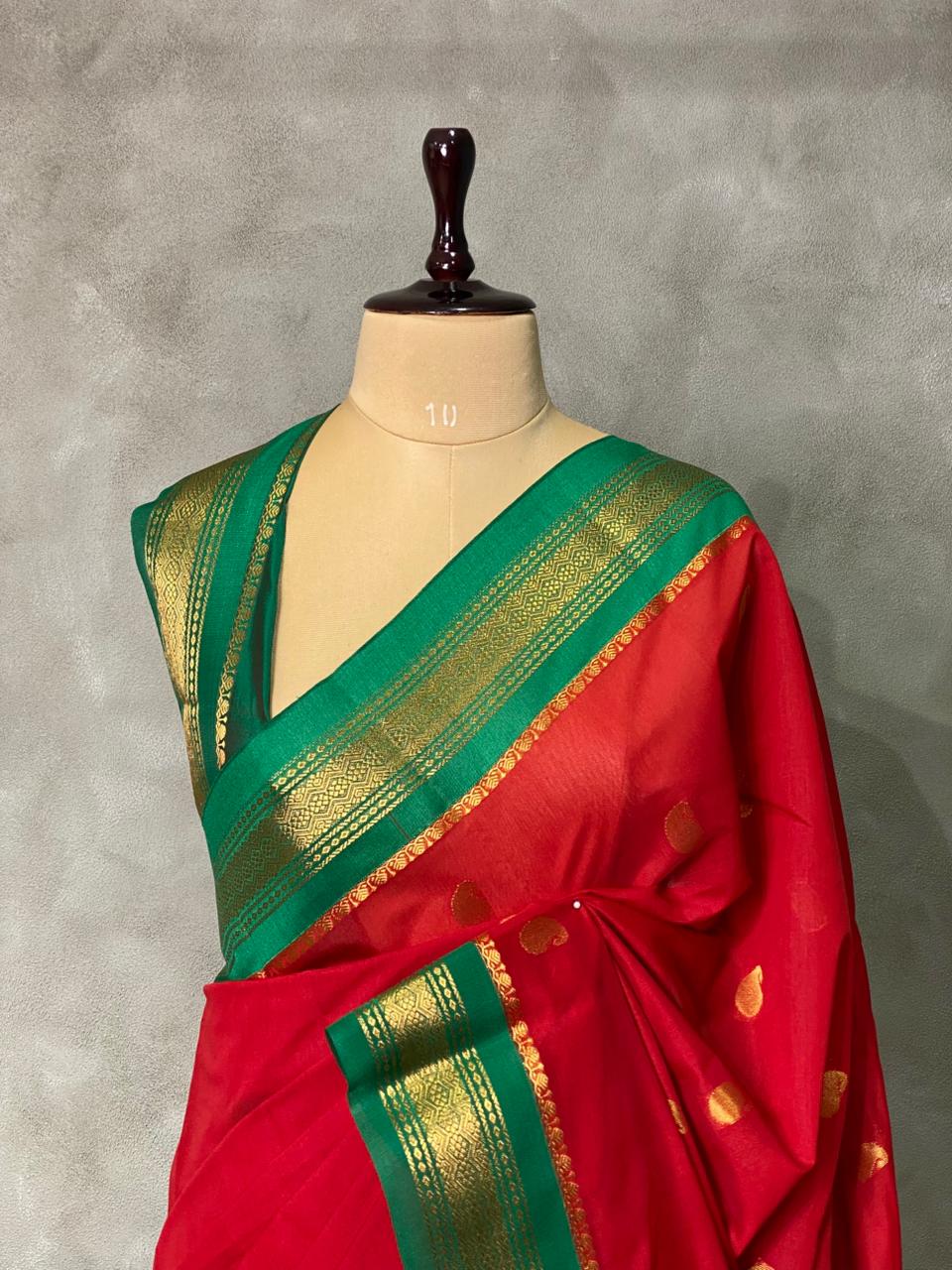 Red and Green Chanderi saree- PCS06R