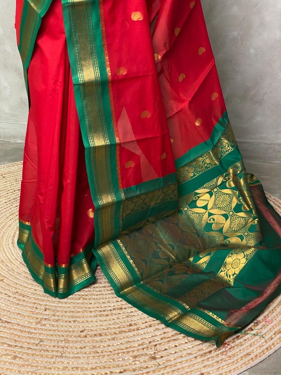 Red and Green Chanderi saree- PCS06R
