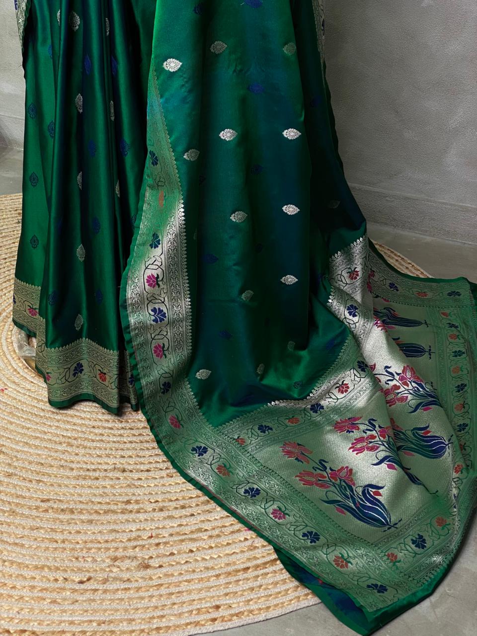 Bottle green pure zatin Banarasi saree- PBSZ2