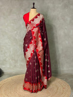 Maroon and red pure zatin Banarasi saree- PBSZ1