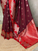 Maroon and red pure zatin Banarasi saree- PBSZ1