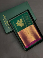 Bottle Green and Purple Pure soft Kanchipuram silk saree- PSSR32