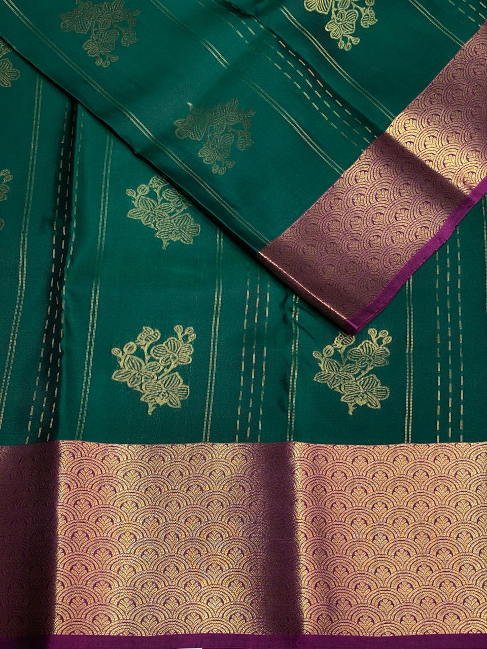 Bottle Green and Purple Pure soft Kanchipuram silk saree- PSSR32