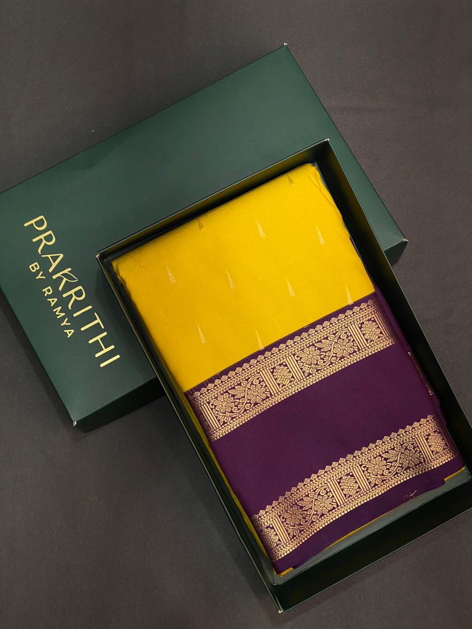 Yellow and violet silk saree- PSSR39