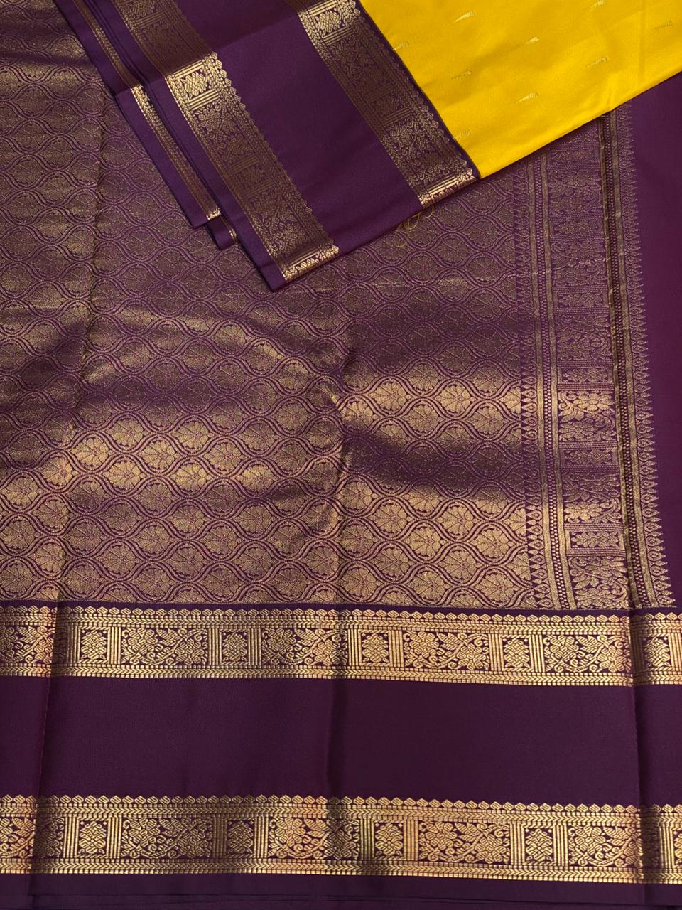 Yellow and violet silk saree- PSSR39