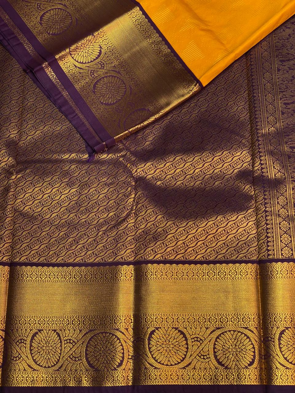 Yellow and violet silk saree- PSSR40