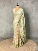 Cream and light goldpure zatin Banarasi saree- PBSZ5