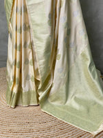 Cream and light goldpure zatin Banarasi saree- PBSZ5