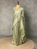 Pastal green and light goldpure zatin Banarasi saree- PBSZ7