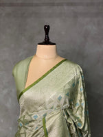 Pastal green and light goldpure zatin Banarasi saree- PBSZ7