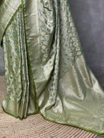 Pastal green and light goldpure zatin Banarasi saree- PBSZ7