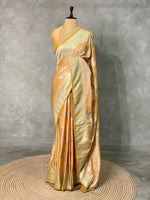 Pastal peach and light goldpure zatin Banarasi saree- PBSZ8