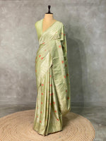 Pastal green and light goldpure zatin Banarasi saree- PBSZ9