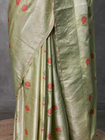 Pastal green and light goldpure zatin Banarasi saree- PBSZ9