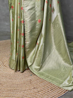 Pastal green and light goldpure zatin Banarasi saree- PBSZ9