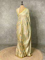 Pastal yellow and blue and light goldpure zatin Banarasi saree- PBSZ10