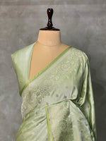 Pastal green and blue and light goldpure zatin Banarasi saree- PBSZ13