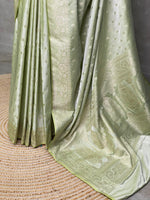 Pastal green and blue and light goldpure zatin Banarasi saree- PBSZ13