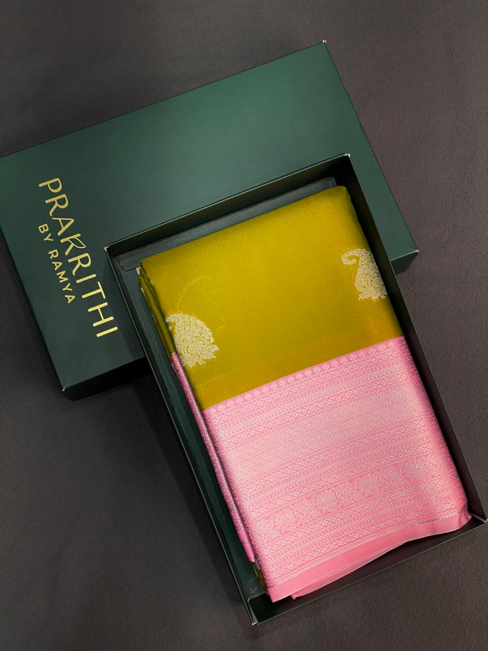 Olive Green and pink silk saree- PSSR49