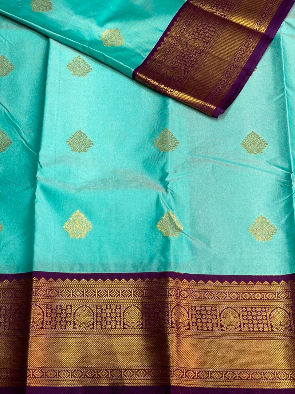 Turquoise Blue and Violet silk saree- PSSR51