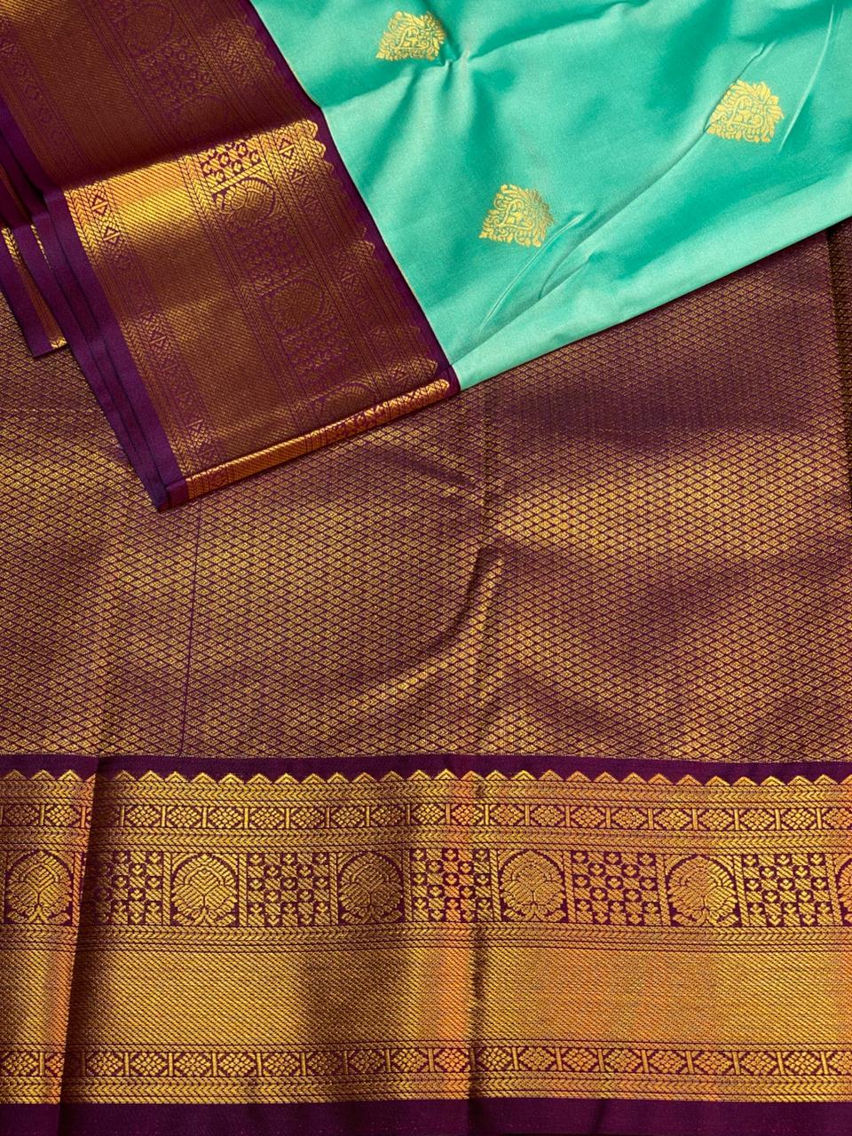 Turquoise Blue and Violet silk saree- PSSR51