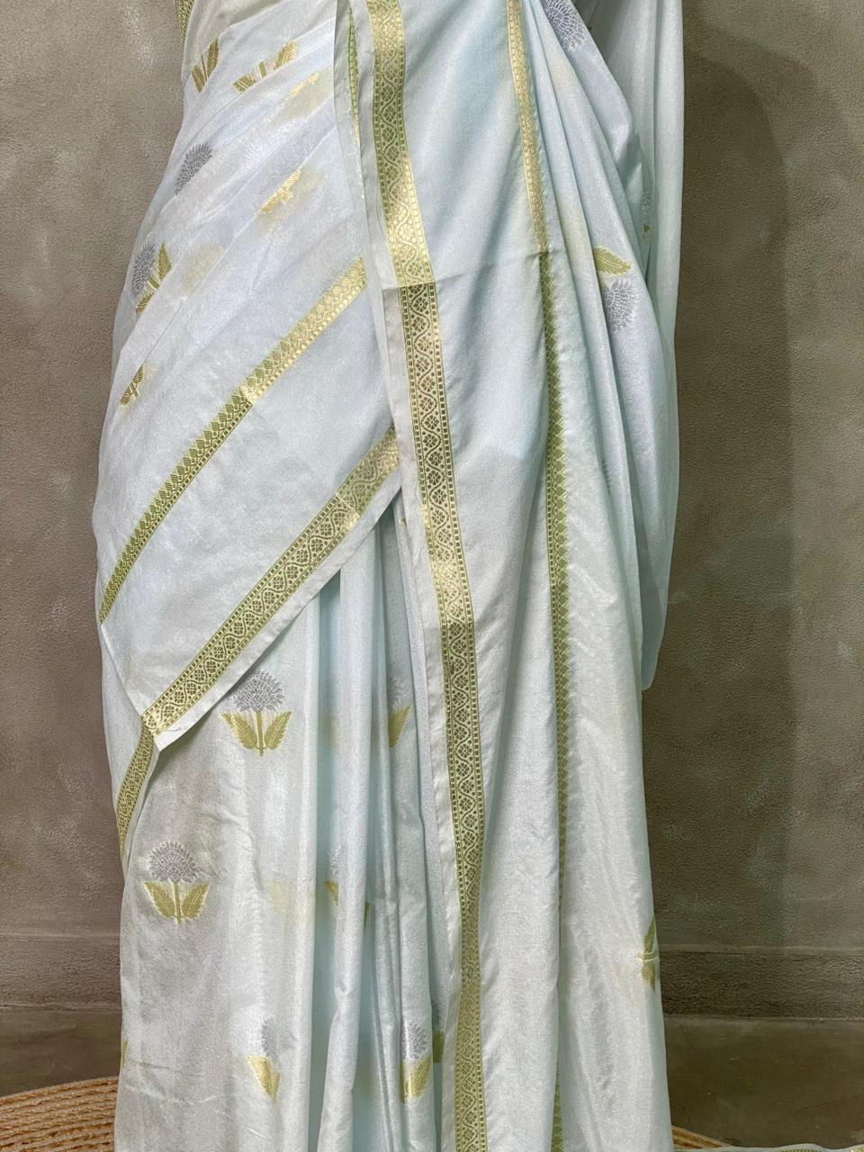 Pastal blue and light goldsei Banarasi saree- PBSb2