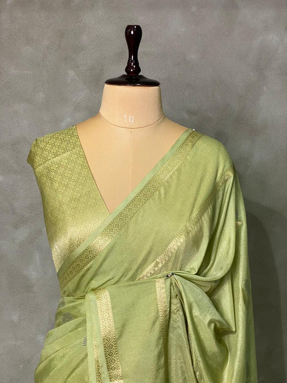 Pastal green and light goldsei Banarasi saree- PBSb4