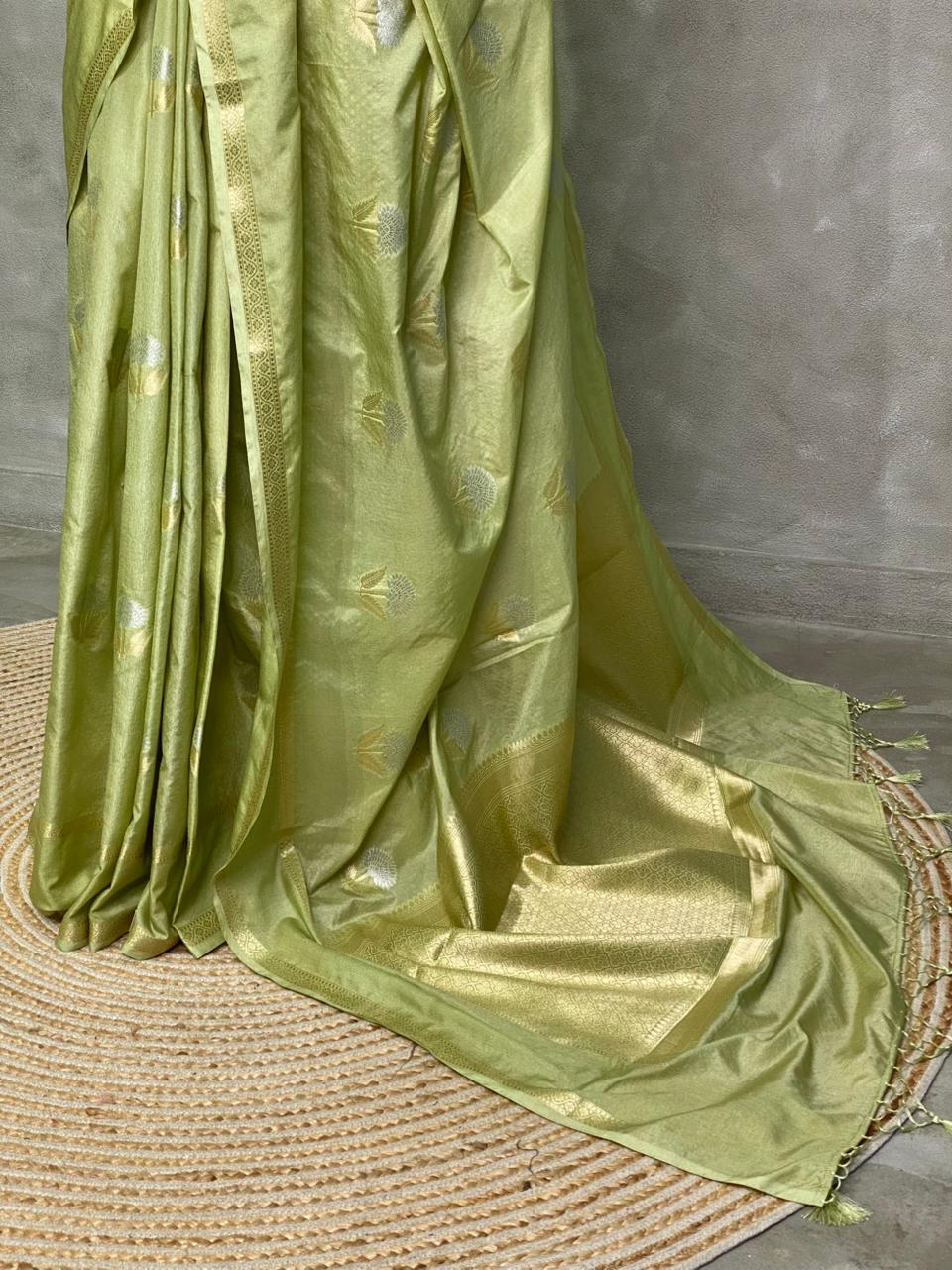 Pastal green and light goldsei Banarasi saree- PBSb4