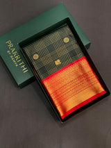Dark green ad red silk saree- PSSR69